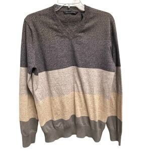 Sean John V-Neck Stripe Knit Sweater Mens Size Large Casual Preppy Colorblock